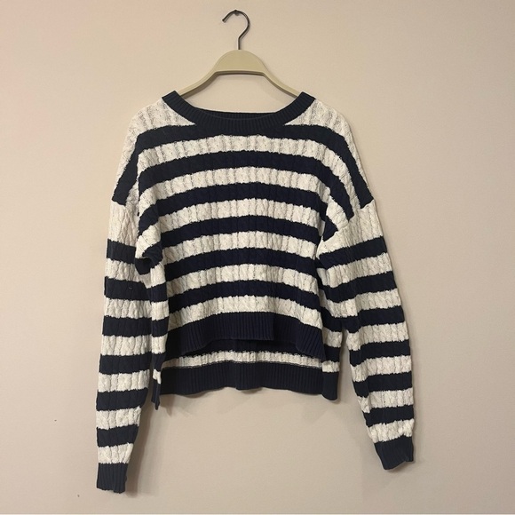 Sage + Stone Sweaters - Women’s ribbed sweater sage + stone beige navy striped crew neck